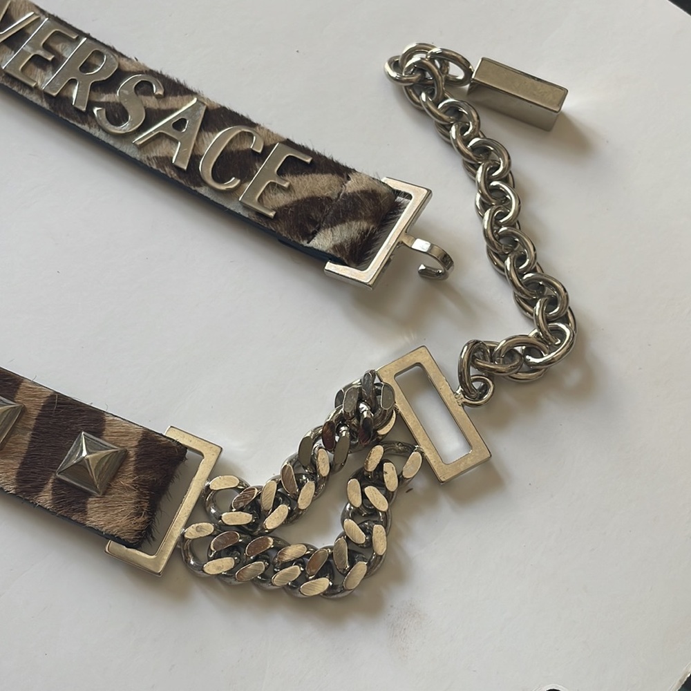 Versace belt with silver stud and it has a zebra pattern very furry beautiful - Picture 4 of 7